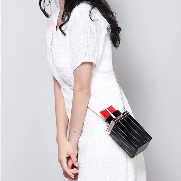 Acrylic Black Lipstick Shape Evening Bag - Picture 3 of 5